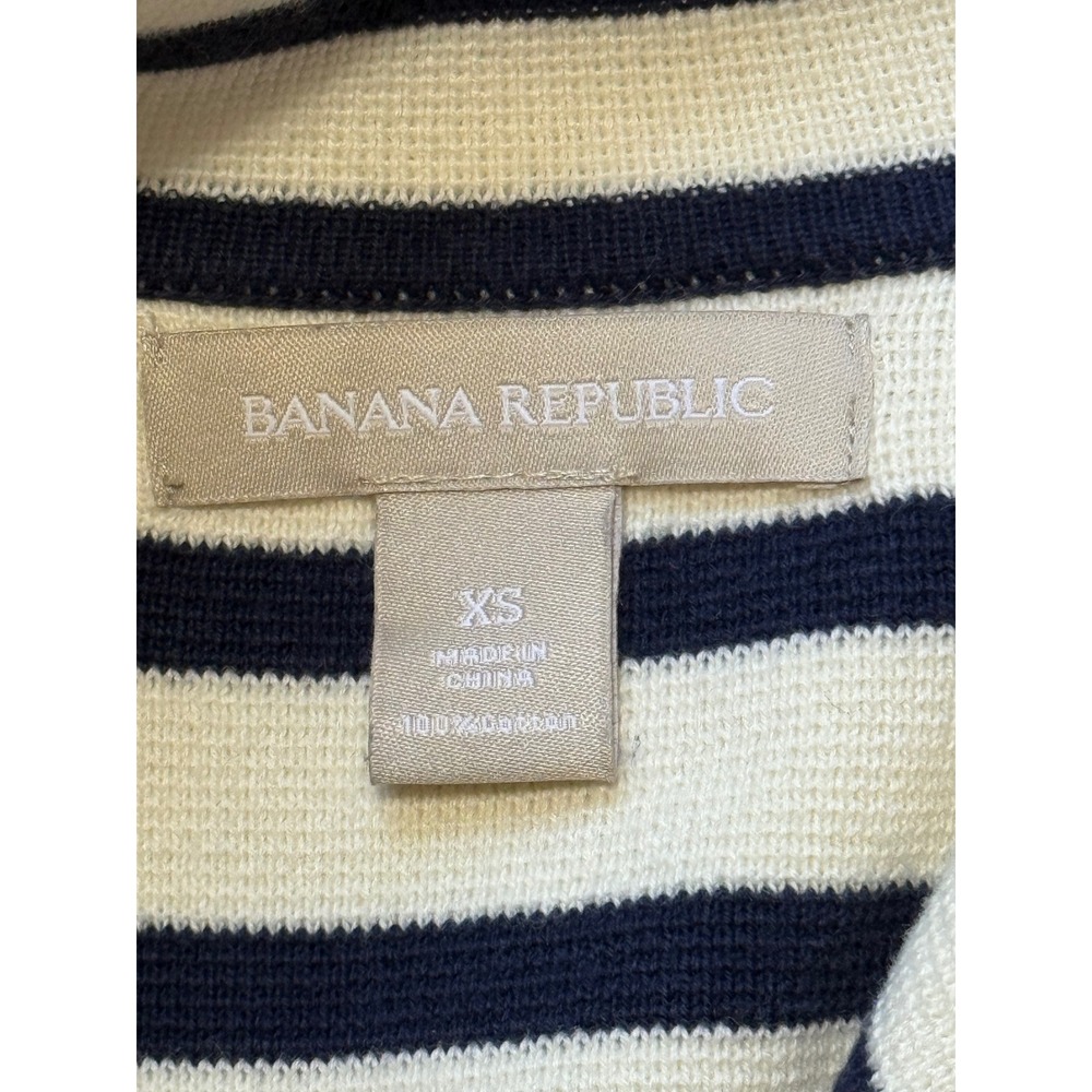 Banana Republic Womens XS Striped Double Breasted Knit Blazer Navy White Cotton - Picture 4 of 5